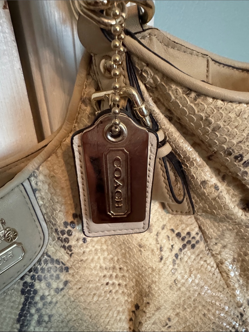 Coach Cream and Brown Snake-Print Leather Hobo Bag - Picture 2 of 10